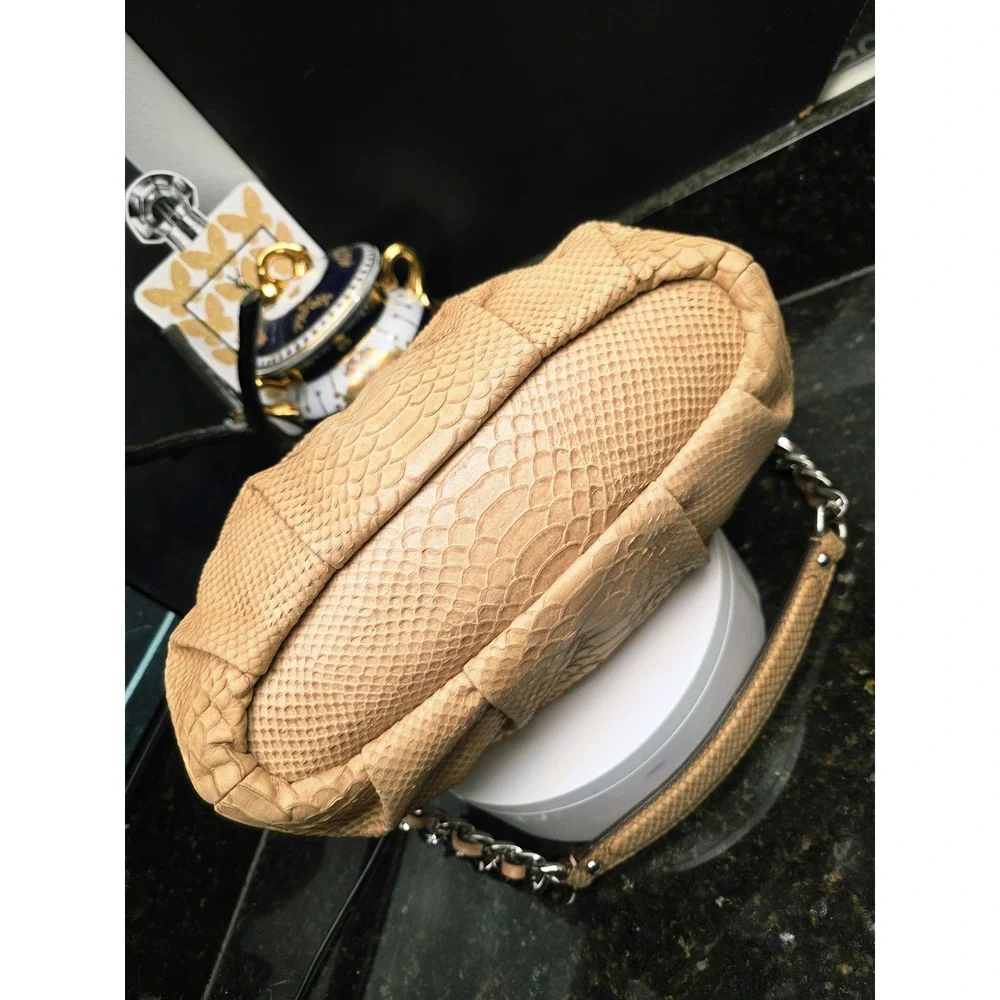 Coach Madison Sophia Satchel M Tan Python Embossed Leather Silver Chain Luxury